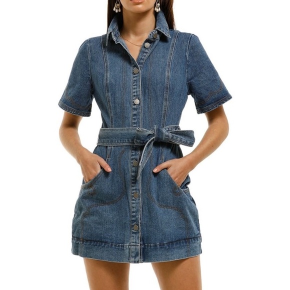 c meo collective denim dress C/MEO COLLECTIVE denim overalls dress Size: XS